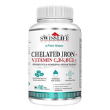 SwissLife Forever Chelated Iron with Folic Acid & Vitamin C | Enriched with Probiotics, Vitamin B6, B9 & B12 | Supports Hemoglobin, Energy & Immunity | 60 Veg Capsules (Pack of 1)