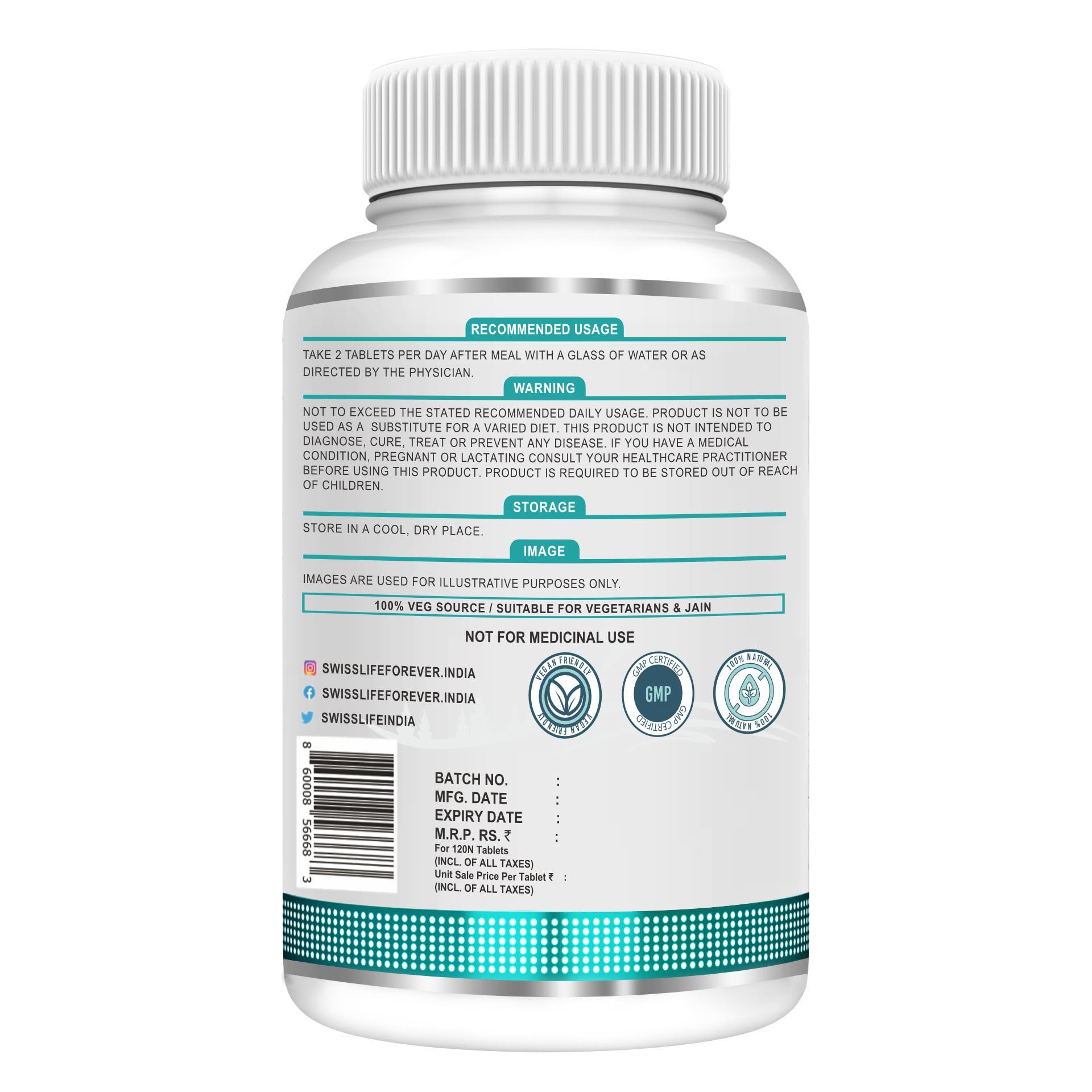 SwissLife Forever Biotin with Probiotics | Hair, Skin & Nail Health Supplement | Plant Based Biotin Tablets for Men & Women | Supports Hair Growth, Skin Glow & Stronger Nails | 120 Tablets (Pack of 2)