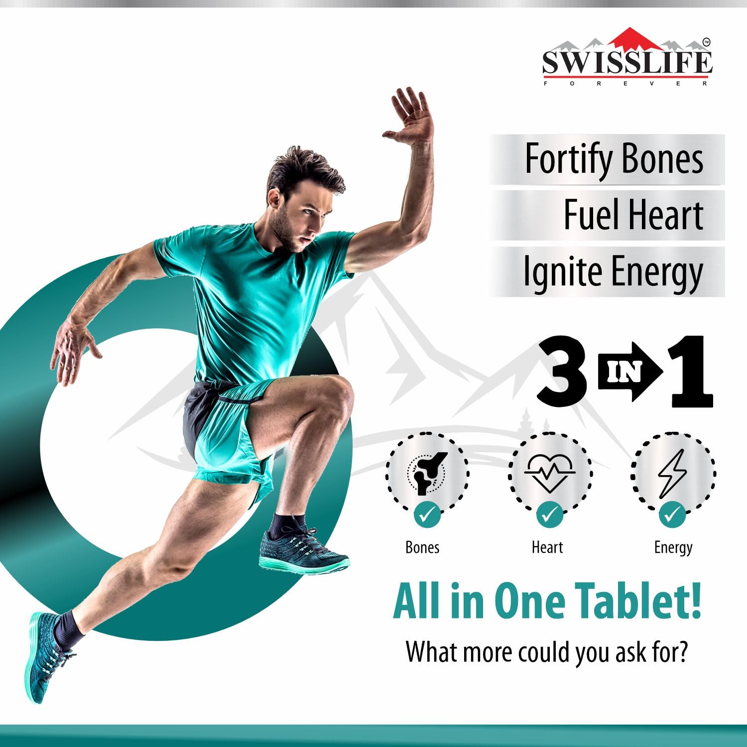 SwissLife Forever Calcium Magnesium Zinc with Vitamin D3, K2 MK7 & B12 | Bone Strength, Immunity & Nerve Health Support | Calcium Supplement for Men & Women | 60 Tablets (Pack of 2)