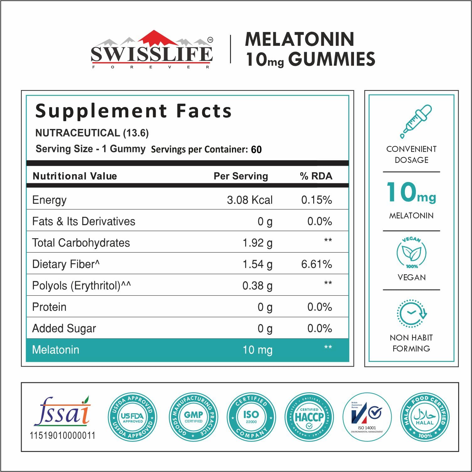 SwissLife Forever | Melatonin 10mg Gummies for Sleep Support + Multivitamin Gummies for Daily Wellness | For Men & Women | Vegan, Sugar-Free, Non-Habit Forming  | 60 Gummies (Pack of 2)
