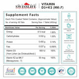 SwissLife Forever Vitamin D3 + K2 (MK7) | Plant-Based Vitamin D3 from Lichen | Supports Immunity, Heart, Muscle & Bone Health | 60 Veg Tablets (Pack of 2)
