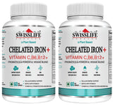 SwissLife Forever Chelated Iron with Folic Acid & Vitamin C | Enriched with Probiotics, Vitamin B6, B9 & B12 | Supports Hemoglobin, Energy & Immunity | 60 Veg Capsules (Pack of 2)