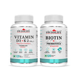 SwissLife Forever Combo Pack of Vitamin D3 +k2 Tablets with Biotin Probiotics Tablets (120 Tablets Each)