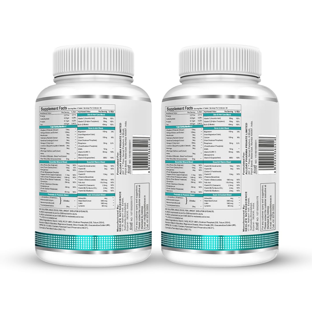 SwissLife Forever Multivitamin with Probiotics | 45 Ingredients with Vitamins A, B Complex, C, D, E, Zinc, Biotin, Minerals & Giloy | For Men & Women | 60 Tablets (Pack of 2)