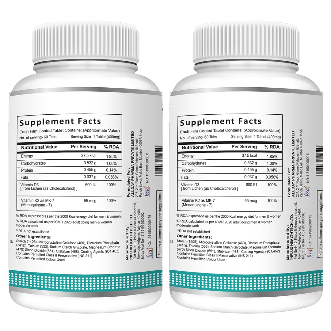 SwissLife Forever Vitamin D3 + K2 (MK7) | Plant-Based Vitamin D3 from Lichen | Supports Immunity, Heart, Muscle & Bone Health | 120 Veg Tablets (Pack of 2)