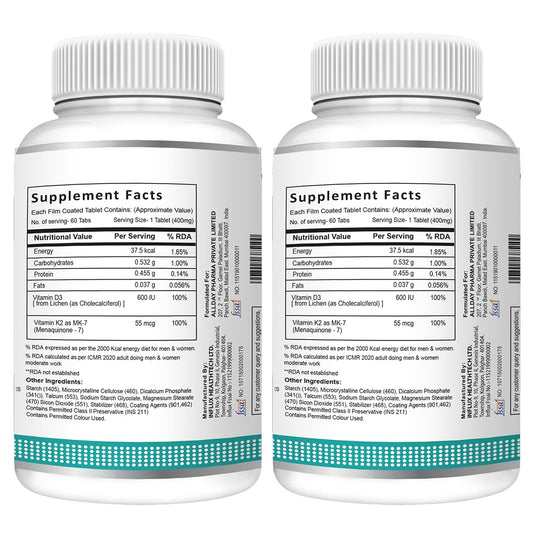 Swisslife Forever Vitamin D3 + K2 (MK7) | Plant-Based Vitamin D3 from Lichen | Supports Immunity, Heart, Muscle & Bone Health | 120 Veg Tablets (Pack of 2)
