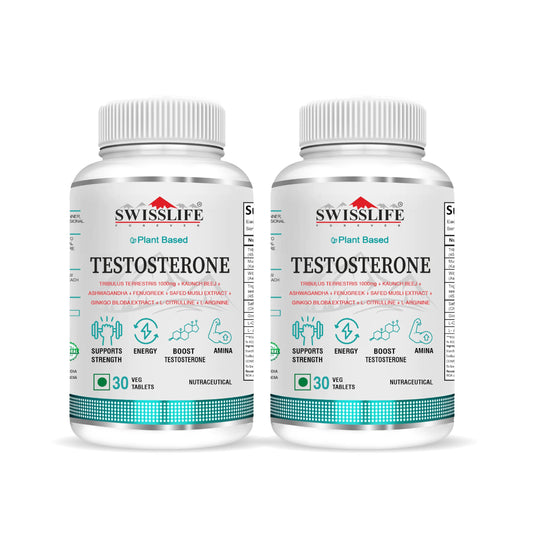 Swisslife Forever Testosterone Supplement for Men | Tribulus 1000mg, Ashwagandha, L-Citrulline & Kaunch Beej | Plant-based | Improves Muscle Strength, Boosts Stamina, Energy & Performance Support | (30 Veg Tablets Combo)