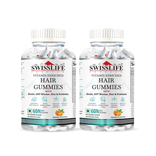 SwissLife Forever Hair Gummies with Biotin, DHT Blocker, Zinc & Probiotics | Supports Hair Growth, Scalp Health & Helps Reduce Hair Fall | For Men & Women | Vitamin-Enriched Gummies | 60 Gummies (Pack of 2)