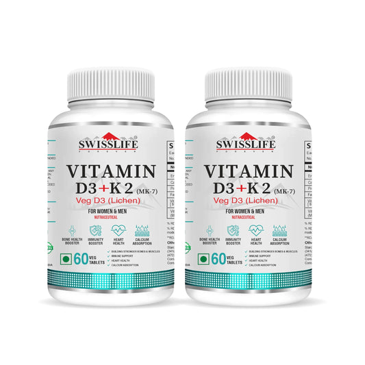 SwissLife Forever Vitamin D3 + K2 (MK7) | Plant-Based Vitamin D3 from Lichen | Supports Immunity, Heart, Muscle & Bone Health | Men & Women |(60 & 120 Tablets)