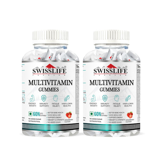 SwissLife Forever Multivitamin Gummies with Folic Acid & Vitamin C | Enriched with Vitamins A, D, E, B6, B9, B12 | Sugar-Free | Supports Immunity & Overall Health | 60 Veg Gummies (Pack of 2)