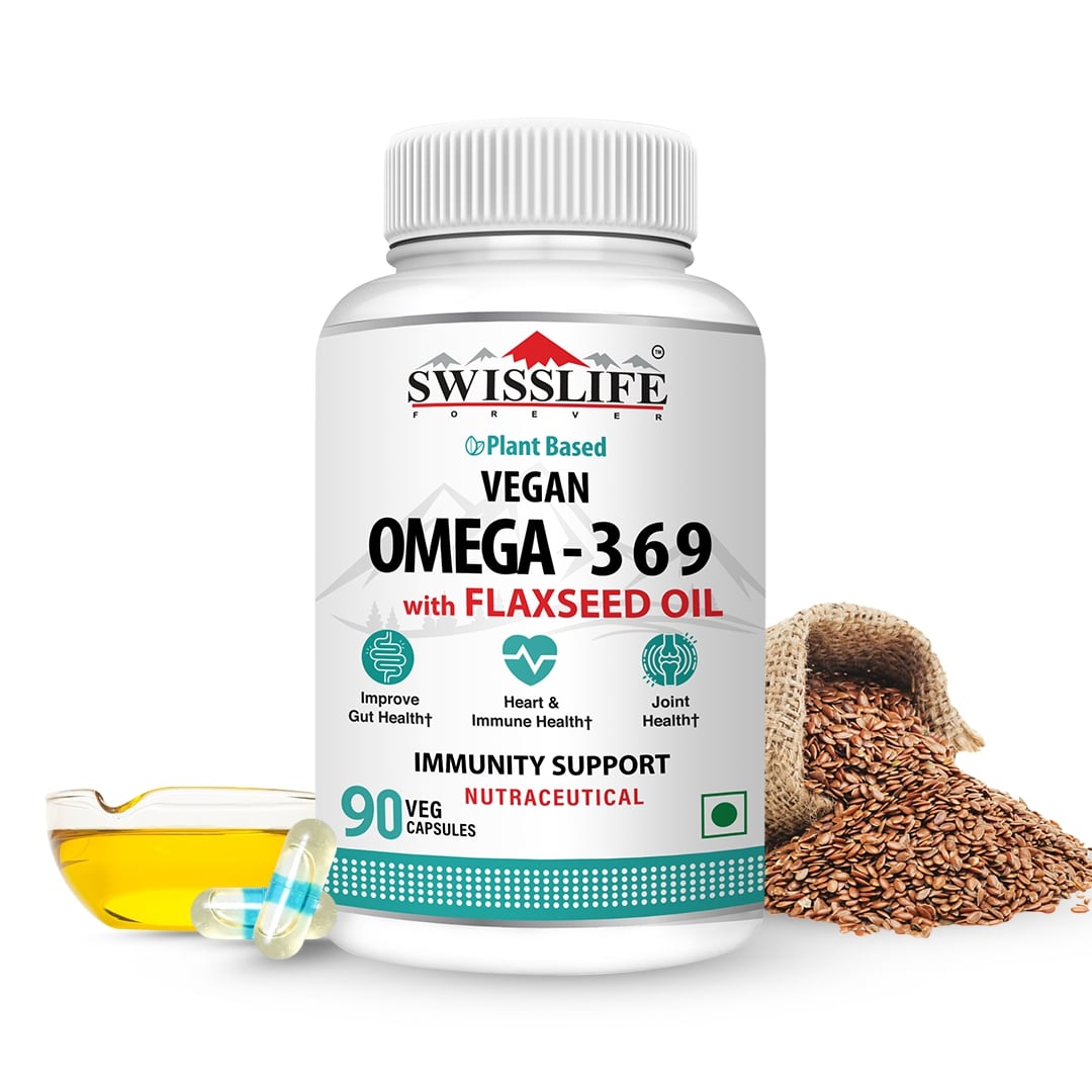 Plant Based Vegan Omega 3 6 9 with Flaxseed Oil – Pack of (90 Capsules) for Men & Women