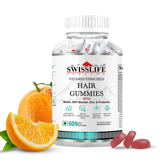 SwissLife Forever Hair Gummies with Biotin, DHT Blocker, Zinc & Probiotics | Supports Hair Growth, Scalp Health & Helps Reduce Hair Fall | For Men & Women | Vitamin-Enriched Gummies | 60 Gummies
