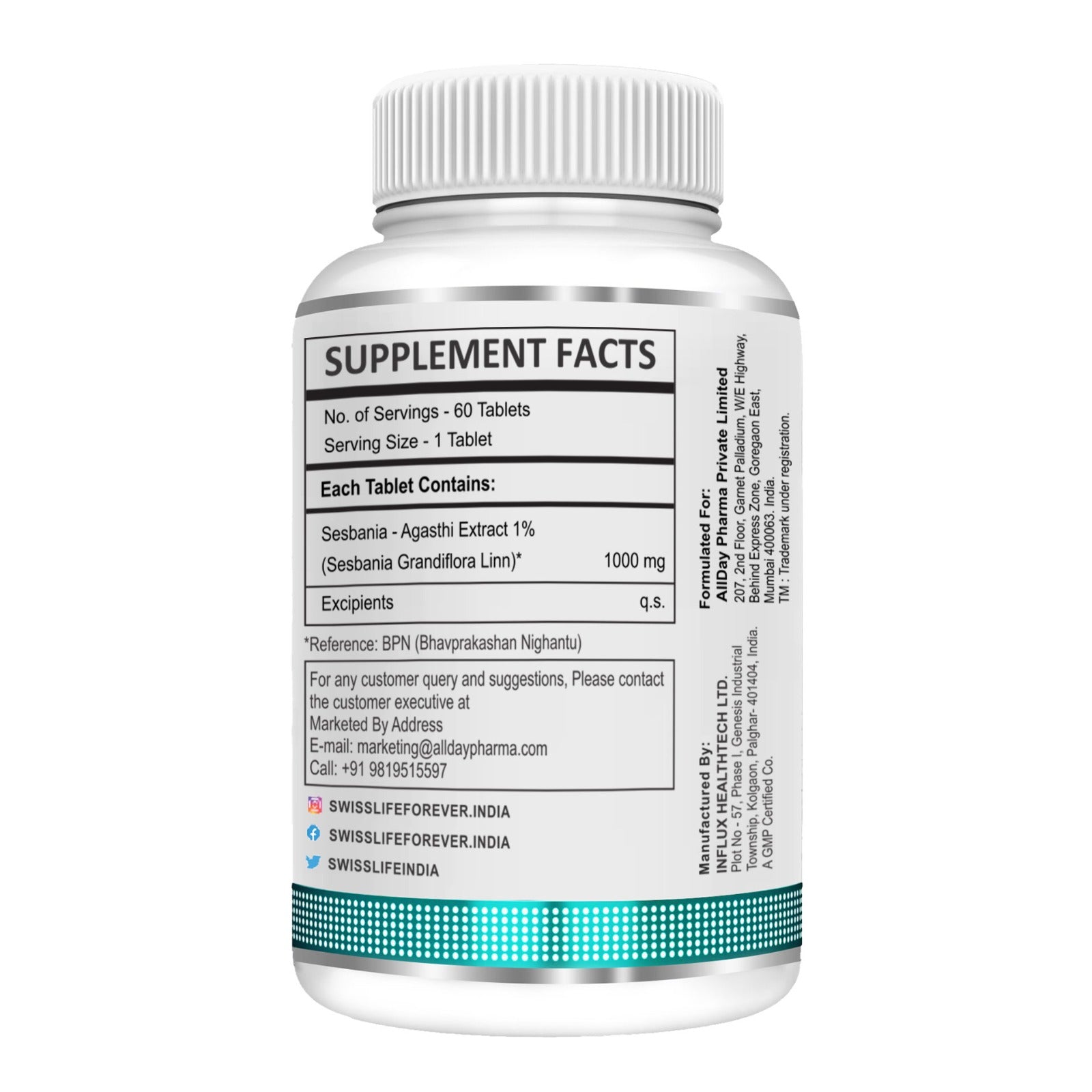 SwissLife Forever Biotin 10,000 mcg with Sesbania-Agasthi Extract – 60 Vegetarian Tablets