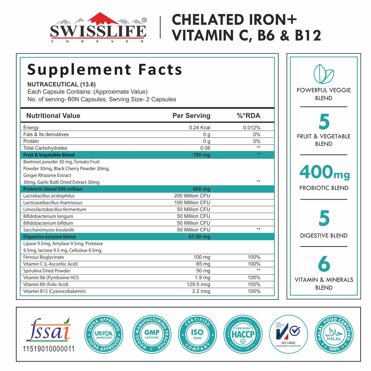 Chelated Iron Folic acid with Vit.C | Chelated Iron Tablets with probiotics