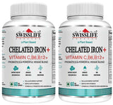 SwissLife Forever Chelated Iron with Folic Acid & Vitamin C | Enriched with Probiotics, Vitamin B6, B9 & B12 | Supports Hemoglobin, Energy & Immunity | 60 Veg Capsules (Pack of 1)