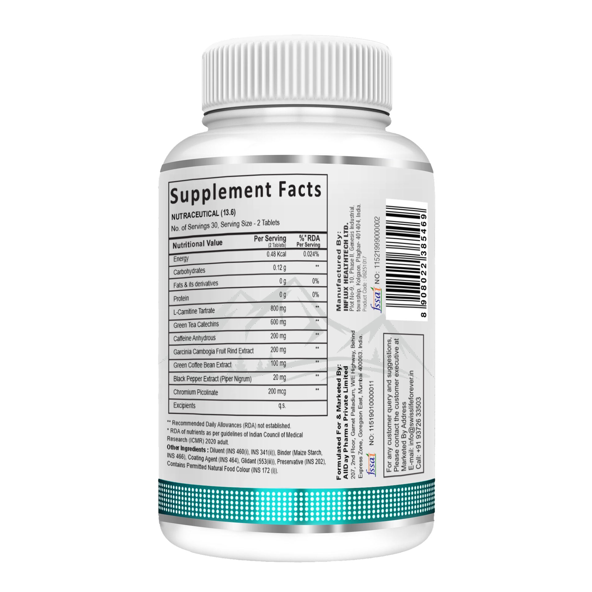 SwissLife Forever Fat Cutter Tablets | Blend of Extract, L-Carnitine Tartrate & Chromium Picolinate | May Support Muscle Recovery & Energy Levels | For Men & Women | 60 Tablets