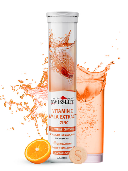 SwissLife Forever Vitamin C Amla Extract + Zinc with Immunity & Acne-free Skin - 15 Effervescent Tablets for Men & Women