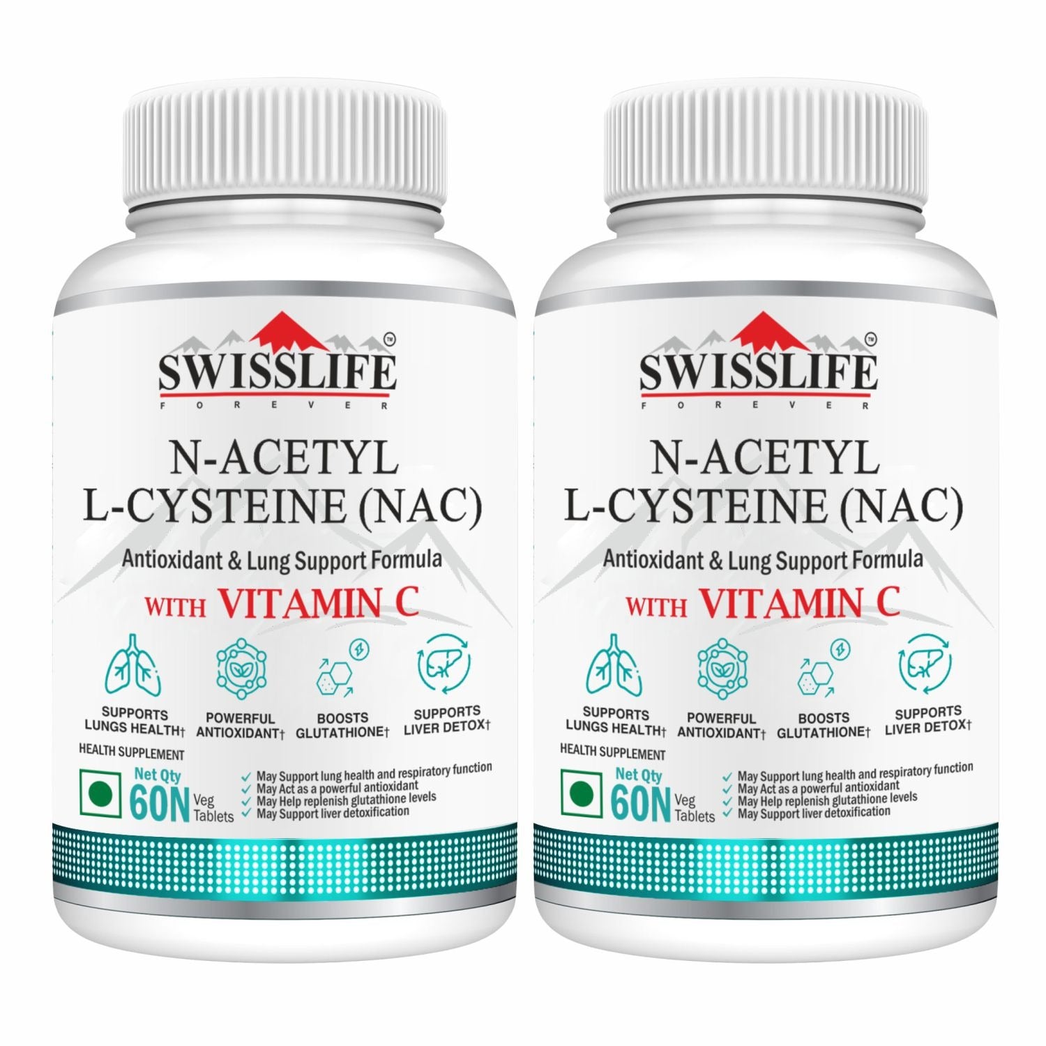 SwissLife Forever N-Acetyl L-Cysteine (NAC) 600mg | Antioxidant & Lung Support Formula for Immunity, Liver Health, and Cellular Protection | 60 Tablets
