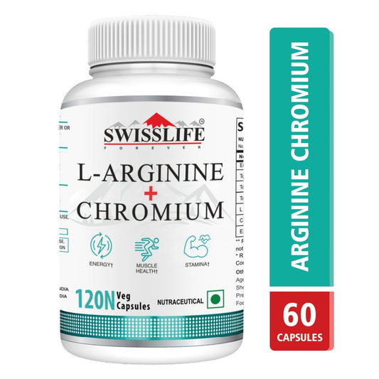 SwissLife Forever L-Arginine with Chromium | Supports Metabolism, Healthy Blood Sugar Levels & Cardiovascular Wellness | For Men & Women | 120 Capsules