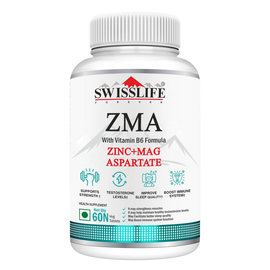 SwissLife Forever ZMA & Zinc Supplement | Magnesium, Zinc & Vitamin B6 Formula for Muscle Recovery, Strength, Sleep Quality & Immunity Support for Men & Women | 60 Tablets