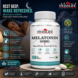 SwissLife Forever Melatonin 10mg + Tablets with Tagar & Vitamin B6 | Supports Sleep Cycle & Nerve Health | For Men & Women | Non-Habit Forming & Vegan | 60 Tablets