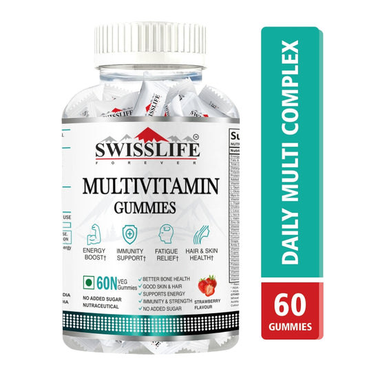 SwissLife Forever Multivitamin Gummies with Folic Acid & Vitamin C | Enriched with Vitamins A, D, E, B6, B9, B12 | Sugar-Free | Supports Immunity & Overall Health | 60 Veg Gummies