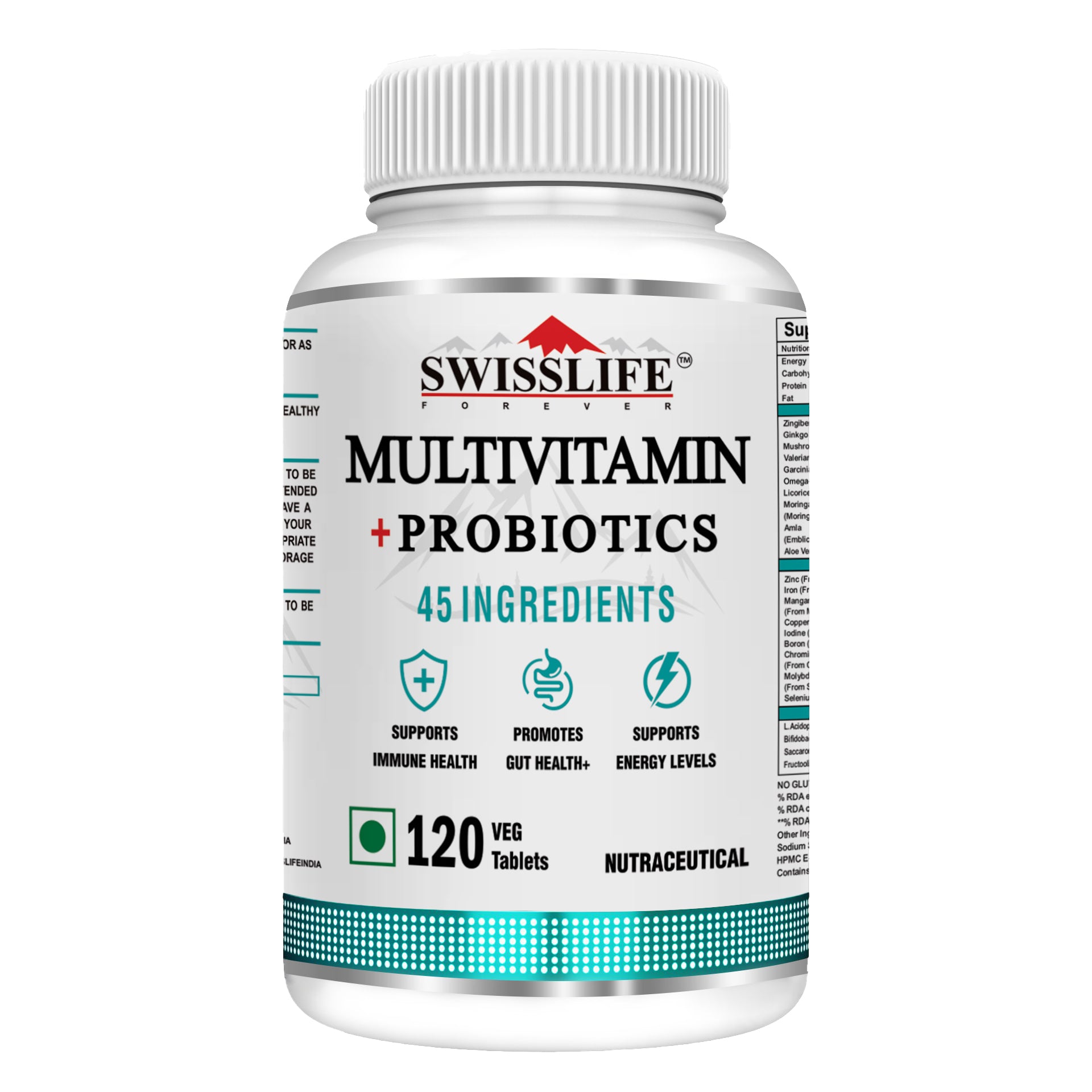 SwissLife Forever Multivitamin with Probiotics | 45 Ingredients with Vitamins A, B Complex, C, D, E, Zinc, Biotin, Minerals & Giloy | For Men & Women | (60 & 120 Tablets)