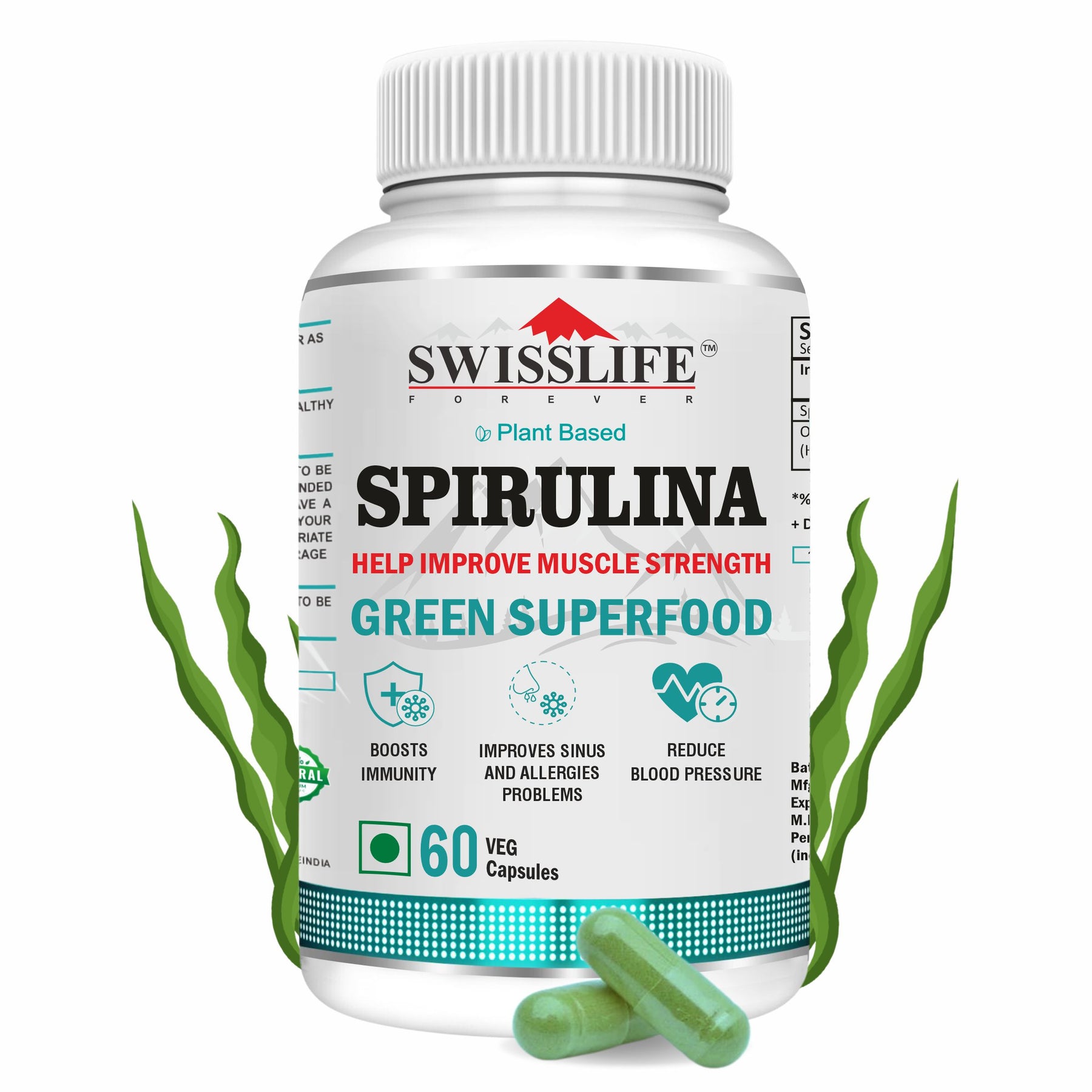 Spirulina 2000mg 60 Veg Capsules |Superfood