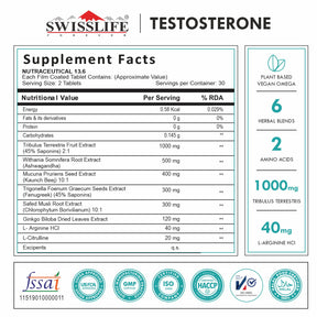 Testosterone Supplement for Men | Tribulus 1000mg, Ashwagandha, L-Citrulline & Kaunch Beej | Plant-based | Improves Muscle Strength, Boosts Stamina, Energy & Performance Support | Veg Tablet