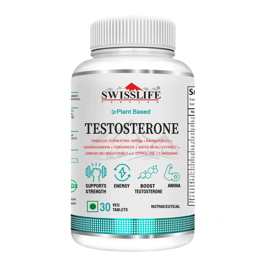 SwissLife Forever Testosterone Supplement for Men | Tribulus 1000mg, Ashwagandha, L-Citrulline, Kaunch Beej | Plant-Based Formula | Supports Strength, Stamina, Energy & Performance | 30 Tablets