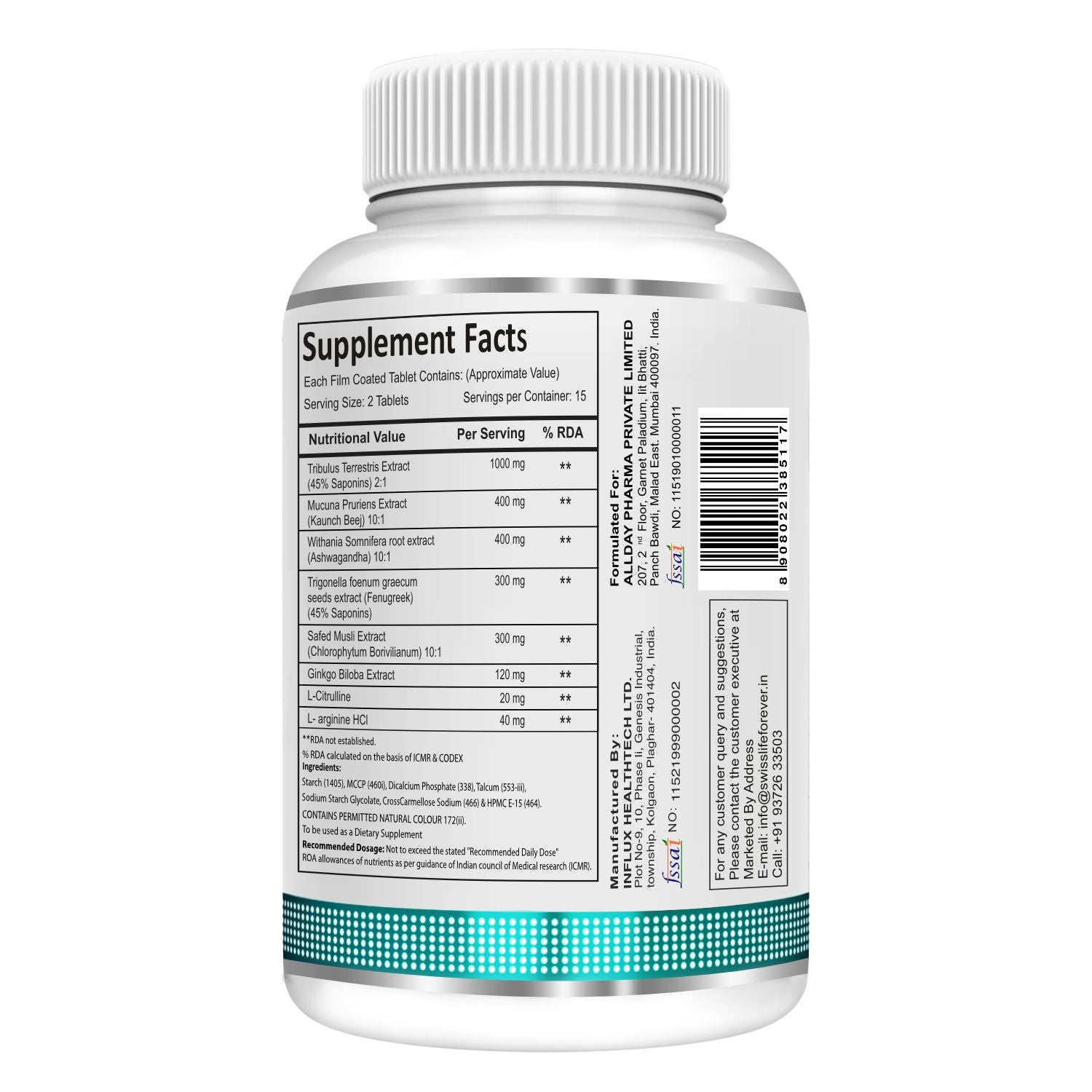 SwissLife Forever Testosterone Supplement for Men | Tribulus 1000mg, Ashwagandha, L-Citrulline, Kaunch Beej | Plant-Based Formula | Supports Strength, Stamina, Energy & Performance | 30 Tablets