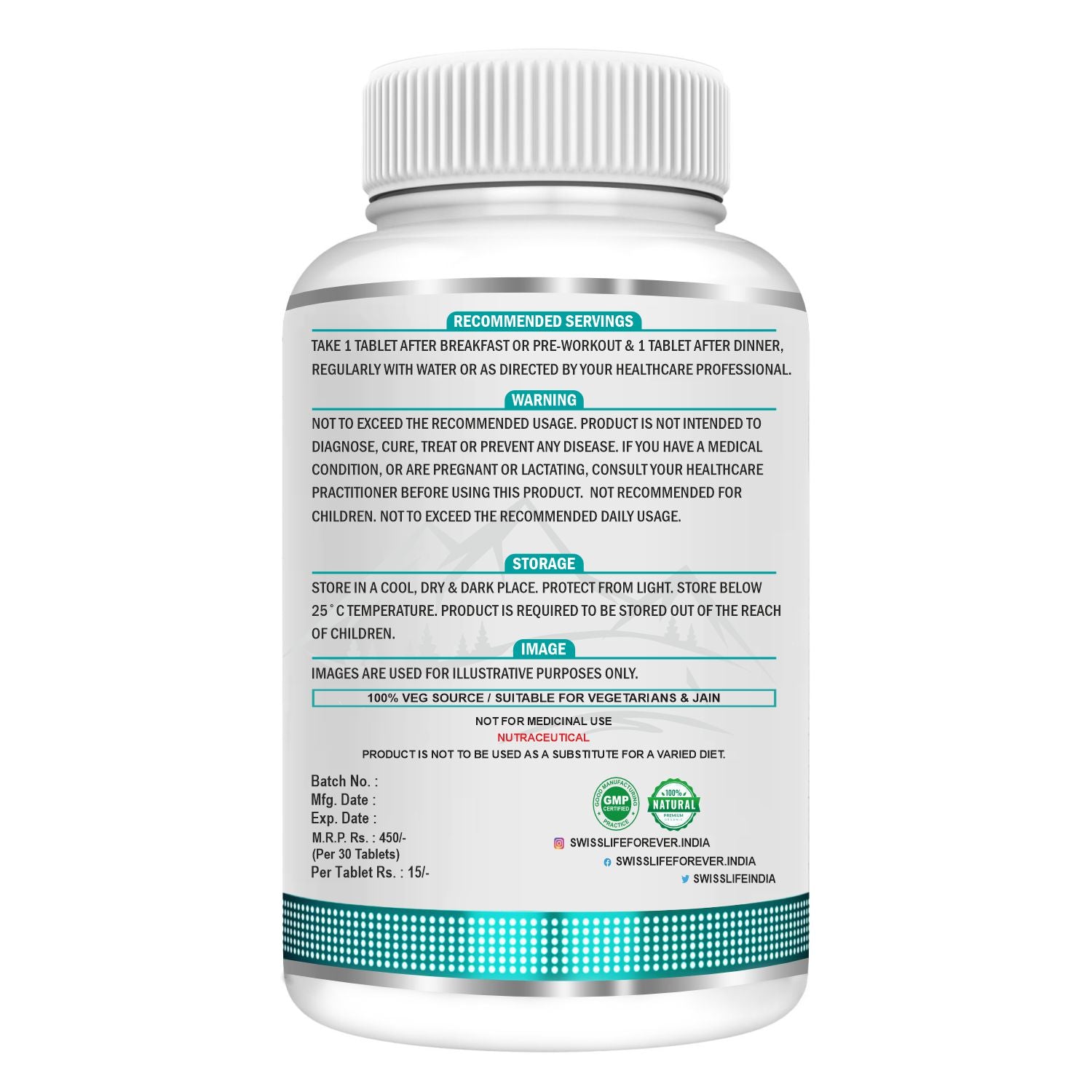SwissLife Forever Testosterone Supplement for Men | Tribulus 1000mg, Ashwagandha, L-Citrulline, Kaunch Beej | Plant-Based Formula | Supports Strength, Stamina, Energy & Performance | 30 Tablets