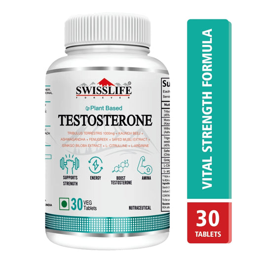 SwissLife Forever Testosterone Supplement for Men | Tribulus 1000mg, Ashwagandha, L-Citrulline, Kaunch Beej | Plant-Based Formula | Supports Strength, Stamina, Energy & Performance | 30 Tablets