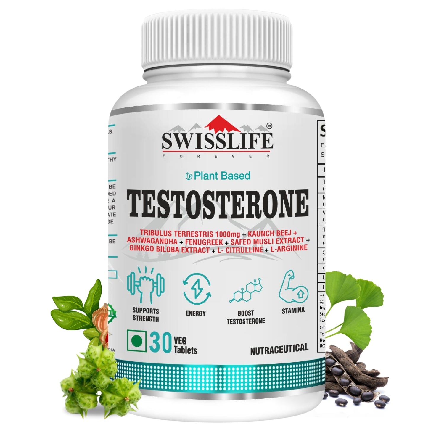 Testosterone Supplement for Men | Tribulus 1000mg, Ashwagandha, L-Citrulline & Kaunch Beej | Plant-based | Improves Muscle Strength, Boosts Stamina, Energy & Performance Support | Veg Tablet