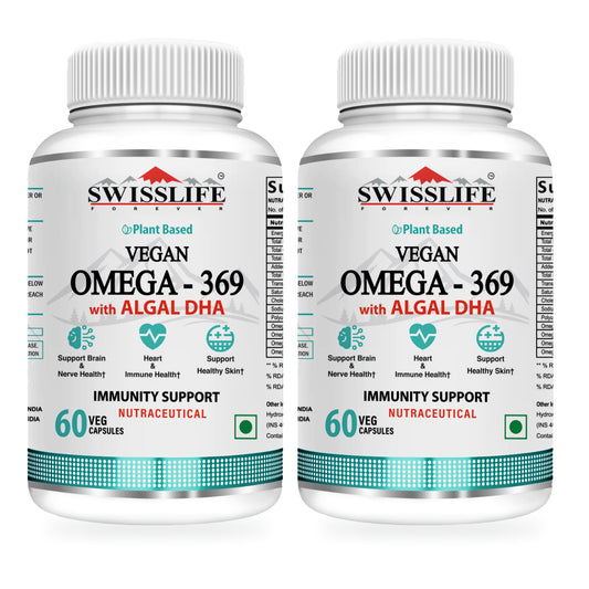 SwissLife Forever Plant Based Vegan Omega 369 with Algal DHA | Support Brain, Nerve, Heart & Immune Health | Healthy Skin for Men & Women (60 Capsules, Pack of 2)