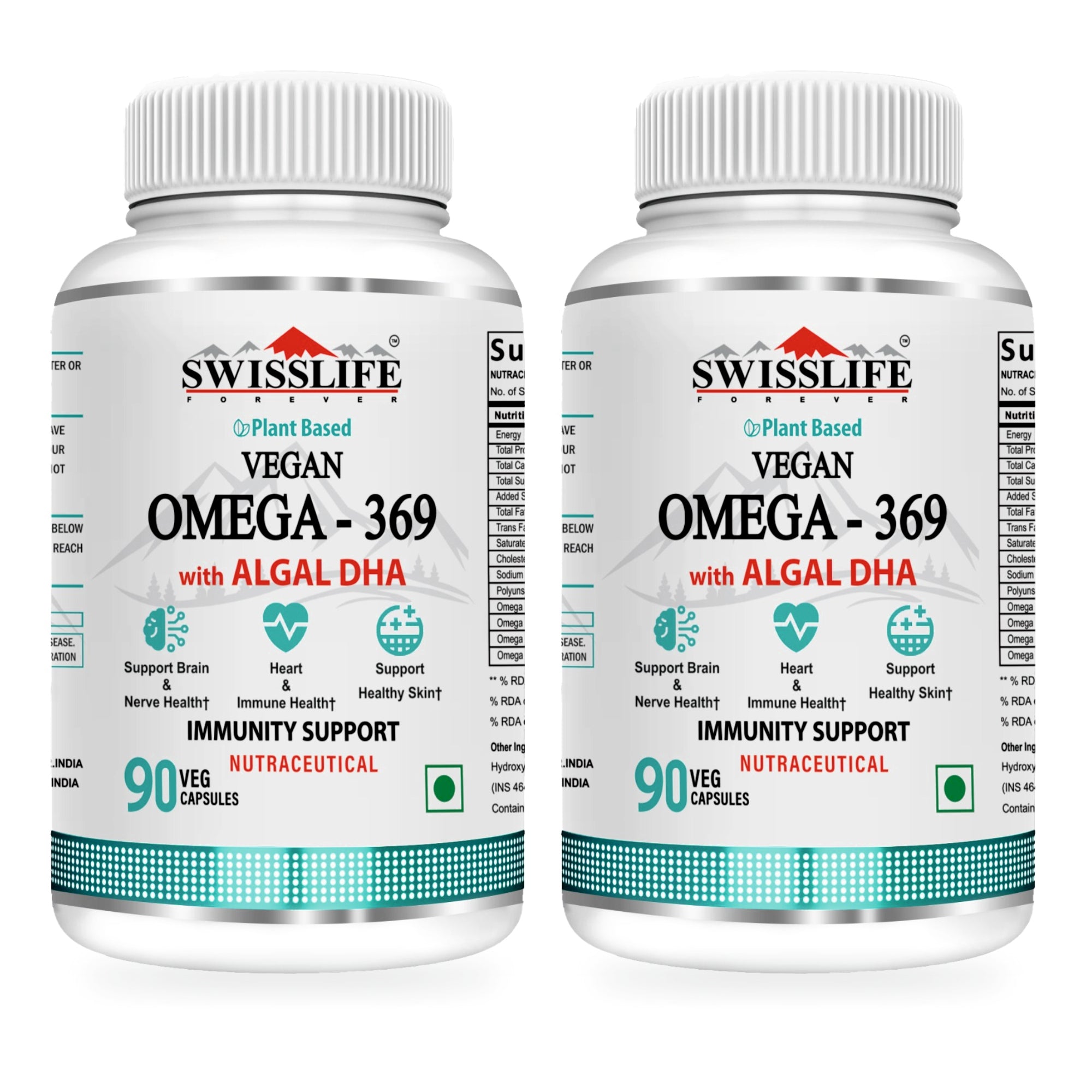 SwissLife Forever Plant Based Vegan Omega 369 with Algal DHA | Support Brain, Nerve, Heart & Immune Health | Healthy Skin for Men & Women (90 Capsules, Pack of 2)