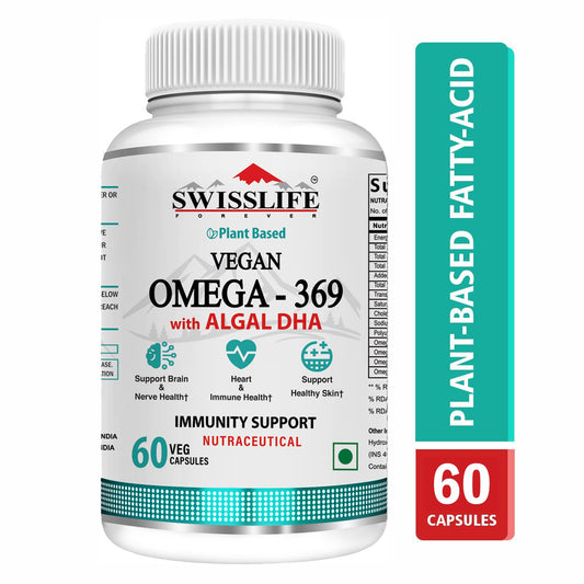SwissLife Forever Vegan Omega 369 Supplement | Plant-Based Algal Oil | Supports Heart, Brain, Eye, Skin, Hair, Muscle & Bone Health | Natural Nutrition for Men & Women | (60 & 90 Capsules)