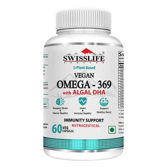 SwissLife Forever Vegan Omega 369 Supplement | Plant-Based Algal Oil | Supports Heart, Brain, Eye, Skin, Hair, Muscle & Bone Health | Natural Nutrition for Men & Women | (60 & 90 Capsules)