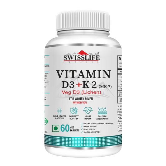Vegan Vitamin D3 + K2 (MK7) | Vitamin D3 Supplement Veg D3 Lichen for Immunity & Bone Health Booster - Pack of Vegan (60 & 120 Tablets) For Men & Women
