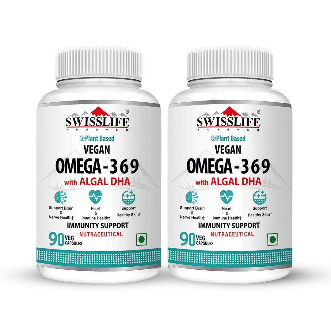 SwissLife Forever Vegan Omega 369 Supplement | Plant-Based Algal Oil | Supports Heart, Brain, Eye, Skin, Hair, Muscle & Bone Health | Natural Nutrition for Men & Women | (60 & 90 Capsules)