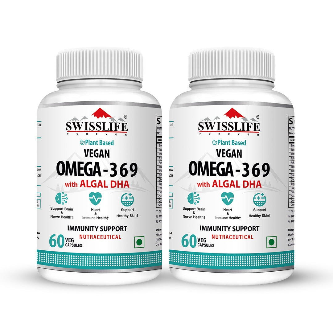 SwissLife Forever Vegan Omega 369 Supplement | Plant-Based Algal Oil | Supports Heart, Brain, Eye, Skin, Hair, Muscle & Bone Health | Natural Nutrition for Men & Women | (60 & 90 Capsules)