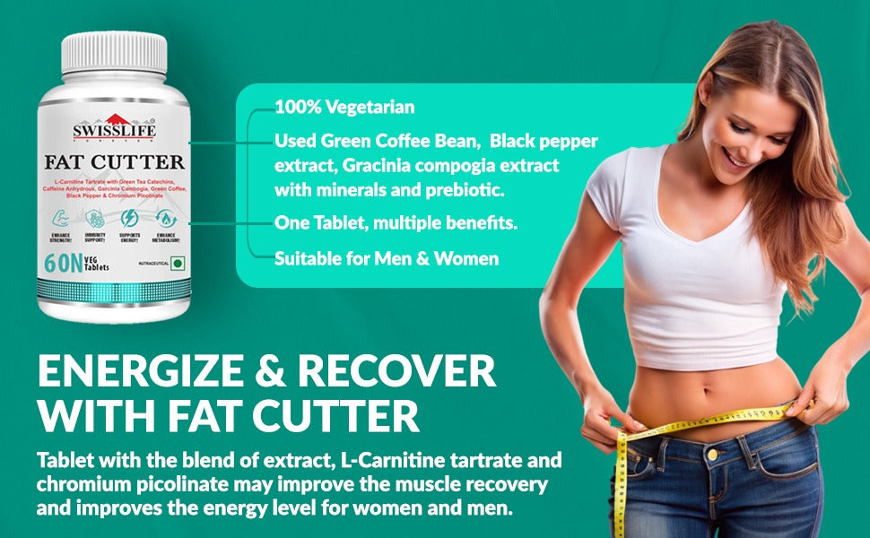 SwissLife Forever Fat Cutter Tablets | Blend of Extract, L-Carnitine Tartrate & Chromium Picolinate | May Support Muscle Recovery & Energy Levels | For Men & Women | 60 Tablets