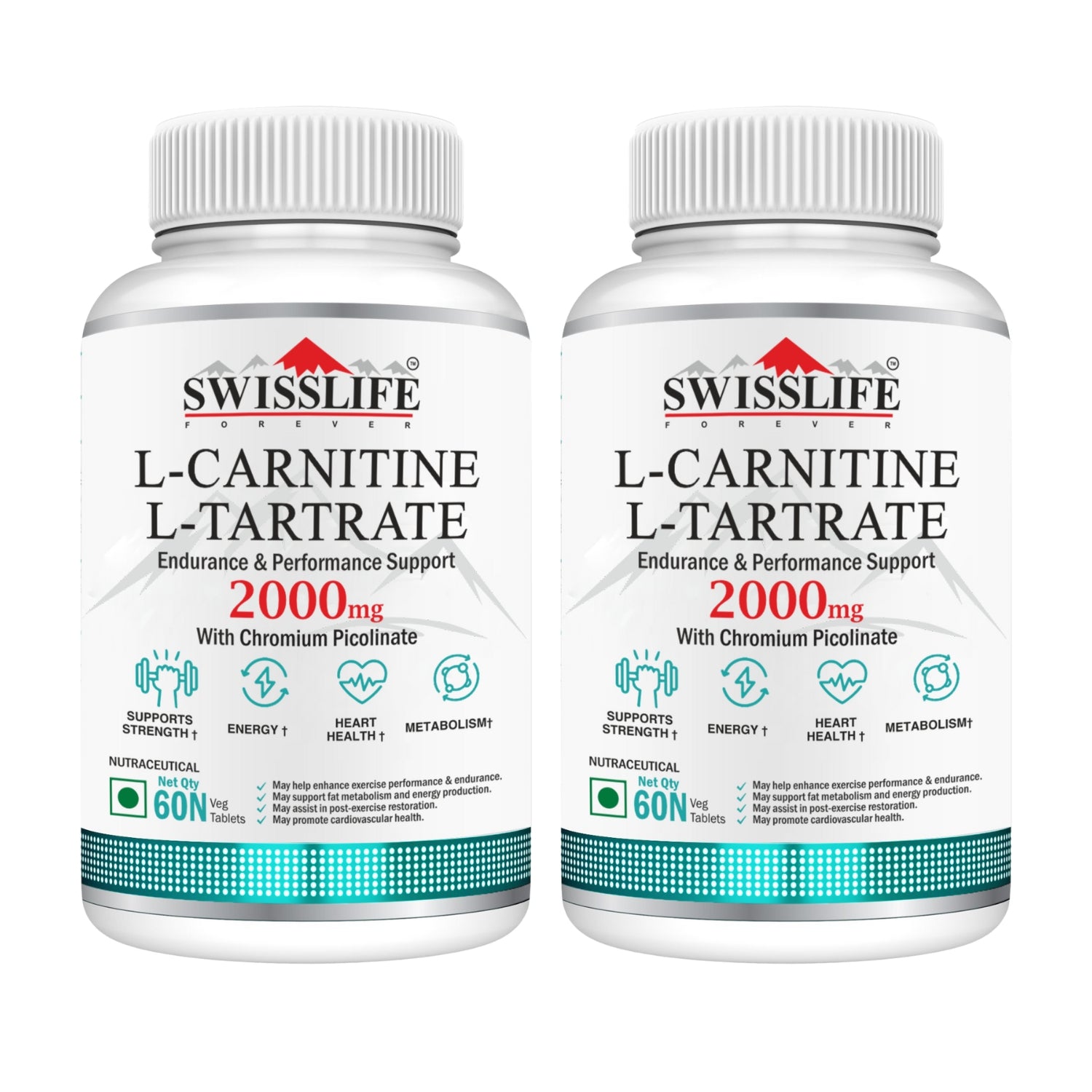 SwissLife Forever L-Carnitine Tartrate 2000mg | May promote cardiovascular health | Health Endurance & Performance Support | 60 Tablets