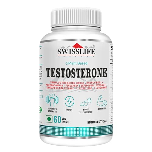 Testosterone Supplement for Men | Tribulus 1000mg, Ashwagandha, L-Citrulline & Kaunch Beej | Plant-based | Improves Muscle Strength, Boosts Stamina, Energy & Performance Support | Veg Tablet