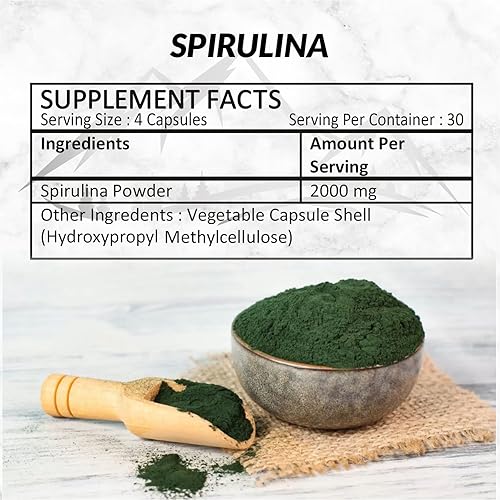 Spirulina 2000mg 60 Veg Capsules |Superfood