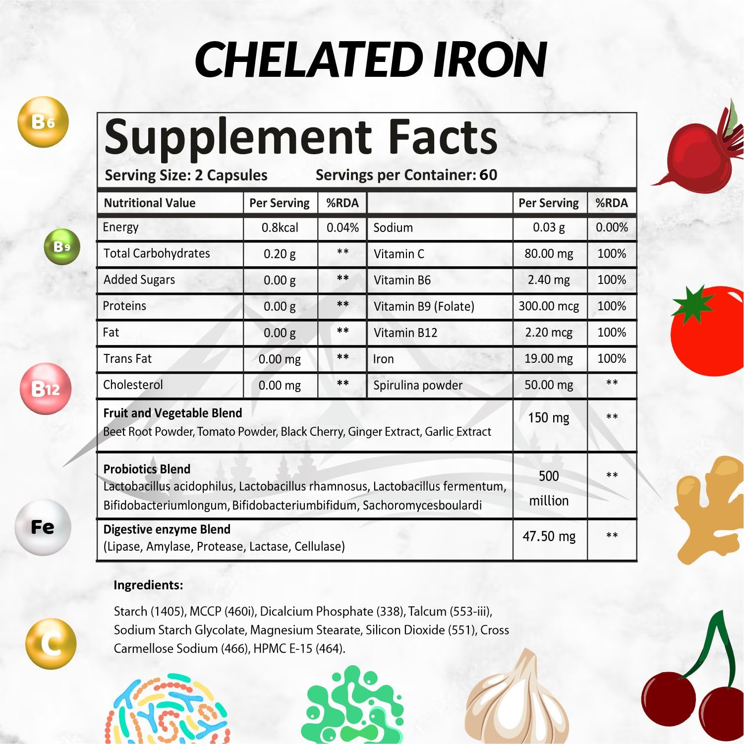 Chelated Iron Folic acid with Vit.C | Chelated Iron Tablets with probiotics